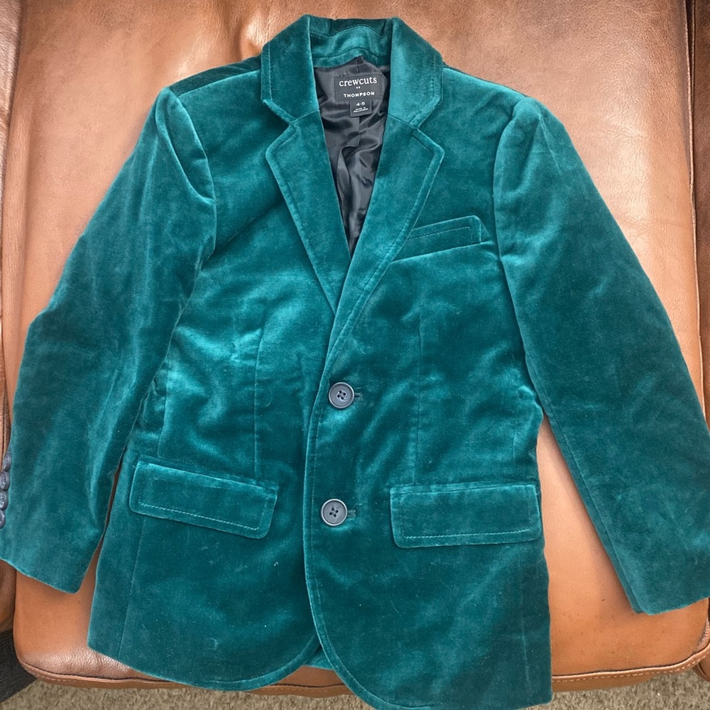Crewcuts Thompson green velvet blazer size 4-5